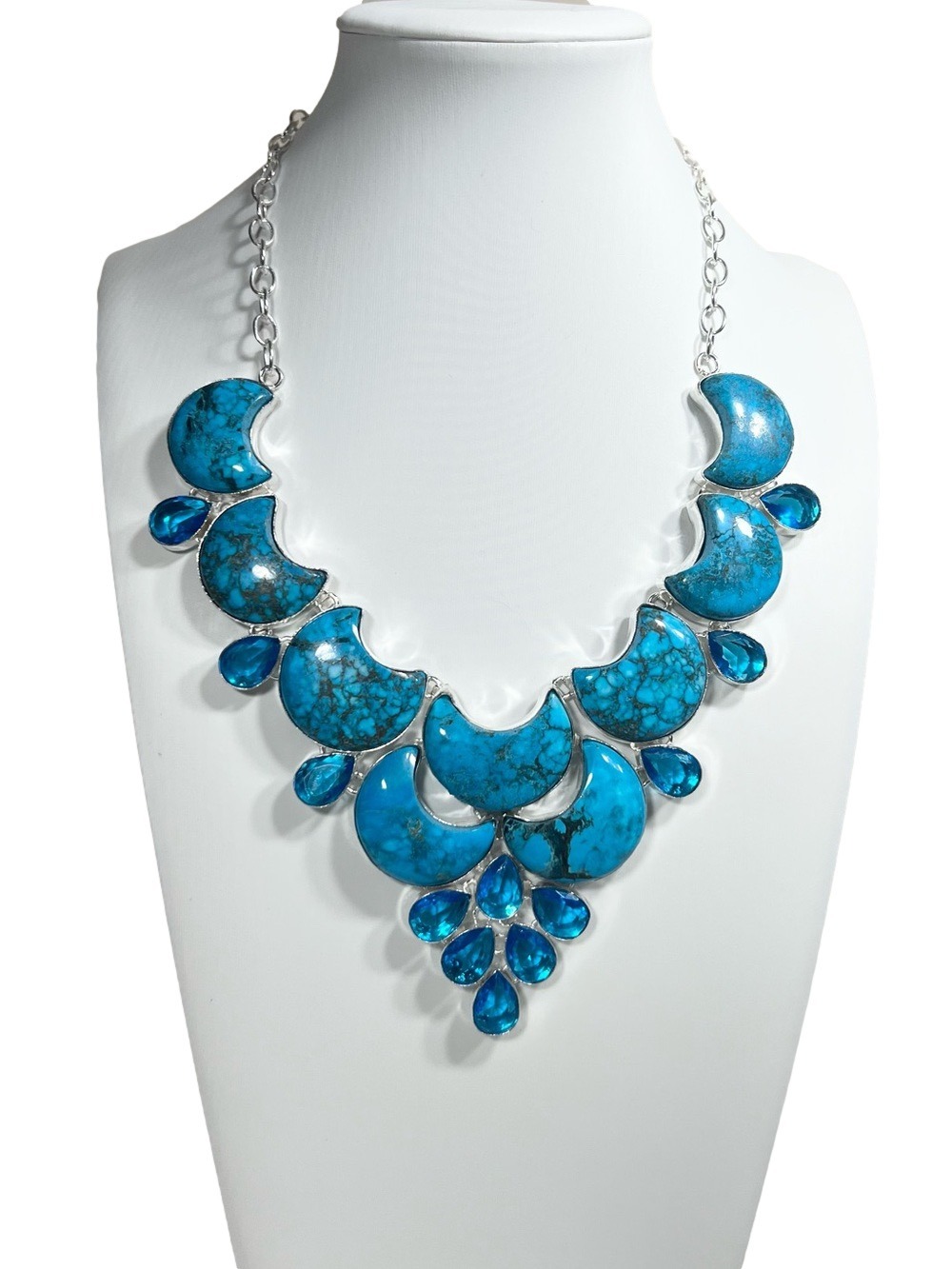 Turquoise 925 Overlay Gemstone Large Necklace Moon